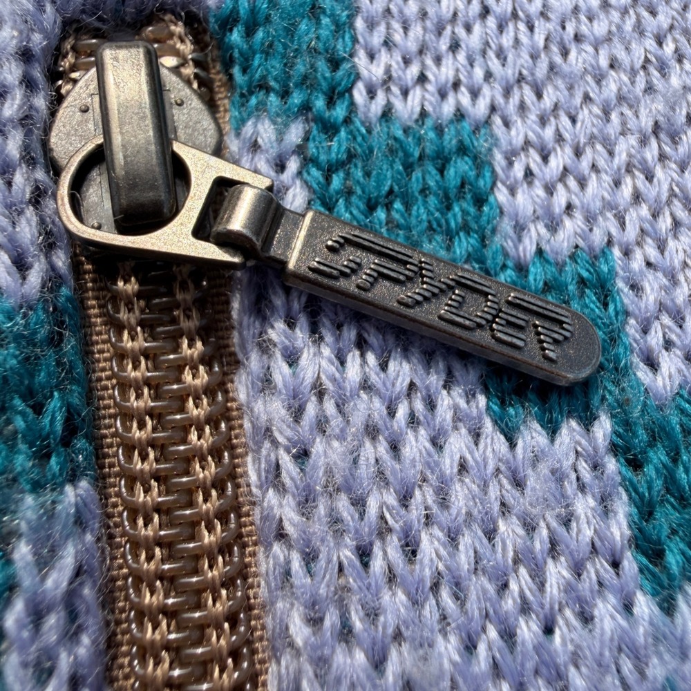 90s Spyder Windstopper Sweater Mens XL Aztec 1/4 Zip Teal Blue Wool Fair Isle - Picture 4 of 13